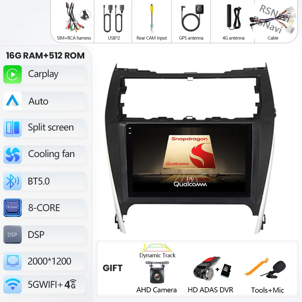 Android 16 For Toyota Camry US 2012 - 2014 2K QLED Android Car Radio Multimedia Video Player GPS Stereo CarPlay 4G Head Unit