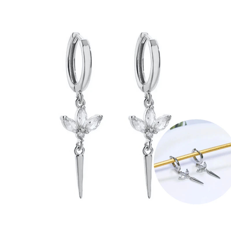 925 Sterling Silver Tassel Hoop Earrings for Women - White Zircon