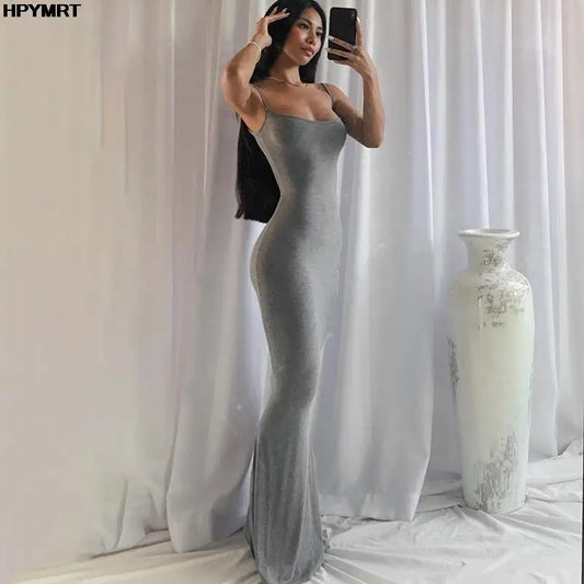 Women's Satin Slip Maxi Dress — Backless Bodycon Party Dress