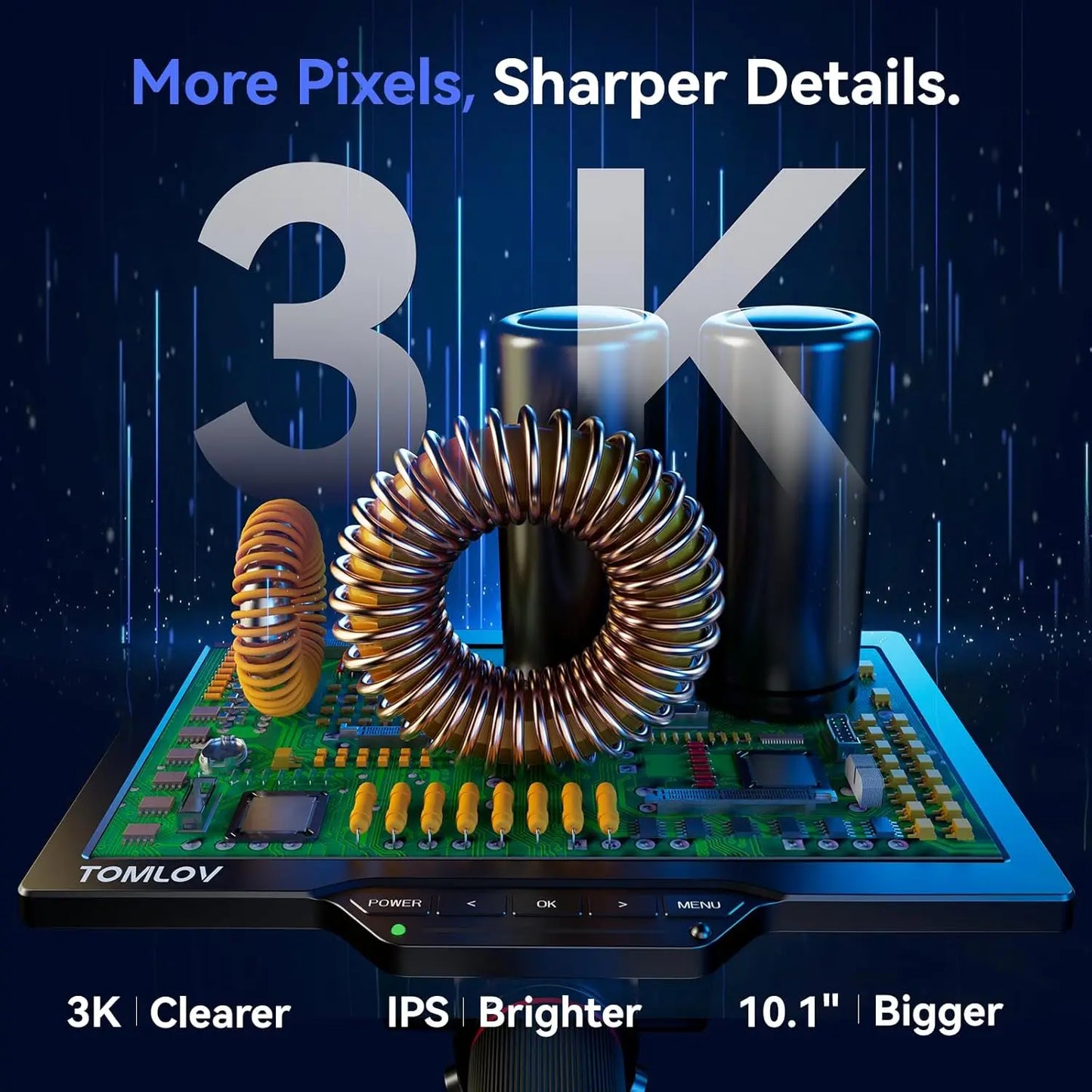 TOMLOV TM3K-3D Max Digital Microscope – 3K 10" Screen, Magnetic Dual Lens, 360° 3D View | PCB & Coin Repair