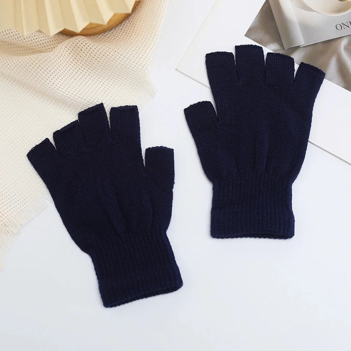 Knit Half Finger Gloves - Stretchy Fingerless Mittens, 1 Pair - photo 7