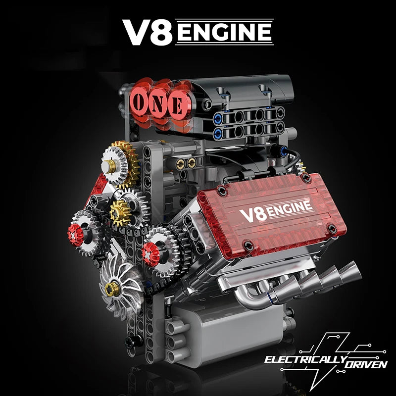 Brick V8 Engine Motorized Simulation Model Electrically Drive Building Blocks Technical Car Parts Creative DIY Toys Gifts Adult