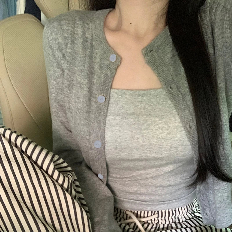 Women's Cropped Button-Up Knit Cardigan - Soft Shrunken Sweater - photo 7