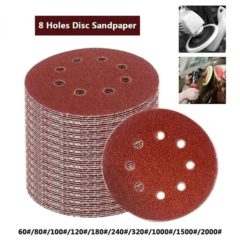8Hole 125mm Sandpaper Woodworking Metal Grinding Disc Abrasive Polishing Tool 40/1000/2026 Grit Sanding Discs Dremel Accessories