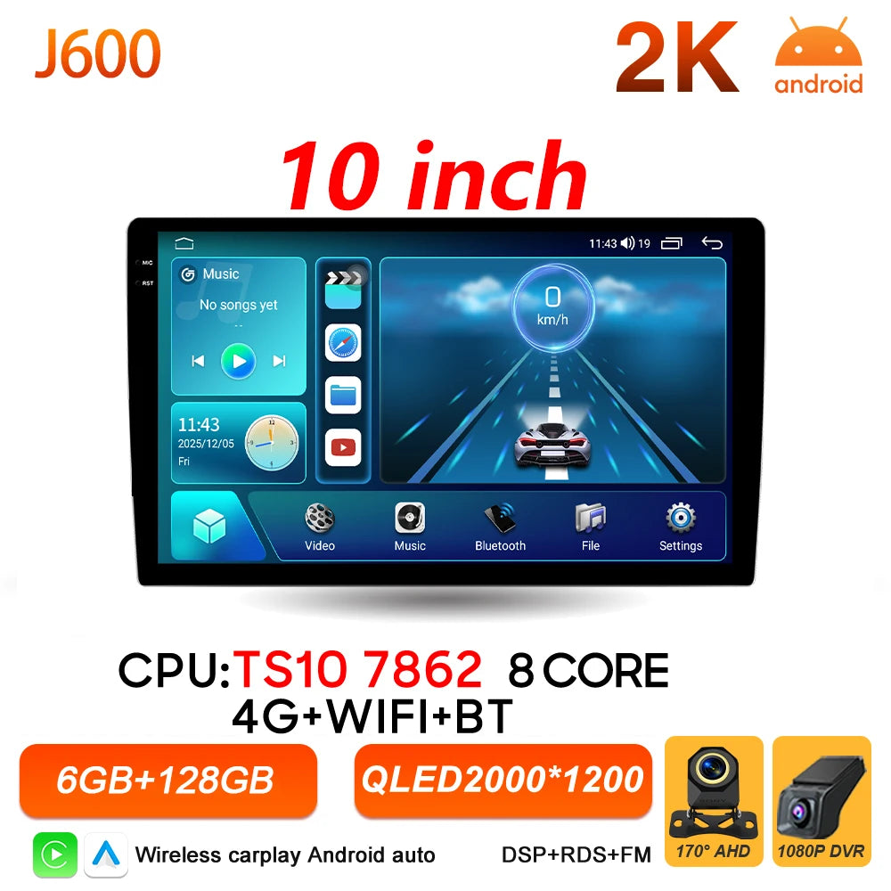 Universal 2-DIN Android Car Stereo (9"/10") — CarPlay, Android Auto, GPS, QLED Screen, WiFi, Bluetooth