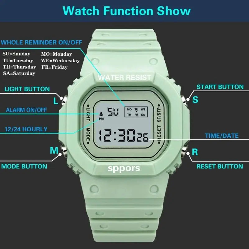 LED Sports Watch for Boys & Girls Student Electronic Square Digital Waterproof Rubber Clock Colorful Men Women