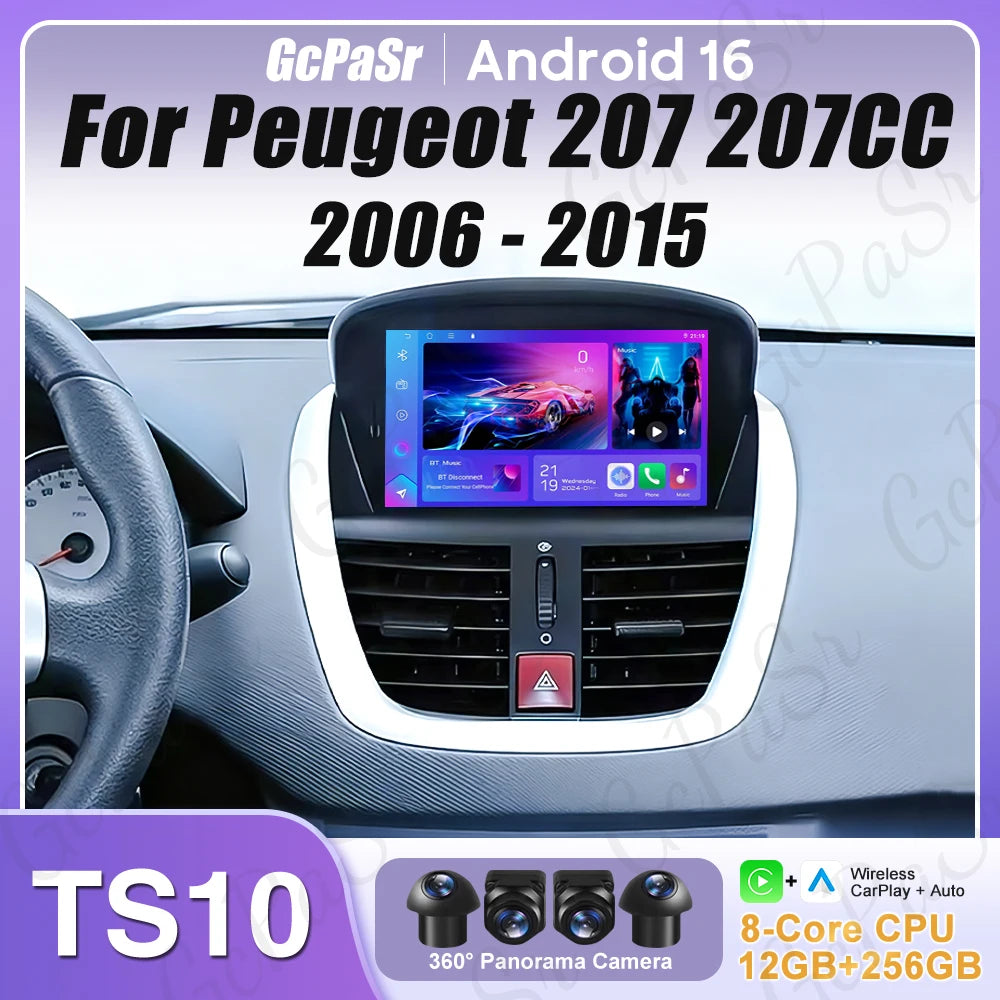 Car Radio Android 16 For Peugeot 207 207CC 2006 - 2015 Carplay Video GPS Navigation Multimedia Player DVD No 2din 4G Wifi BT RDS