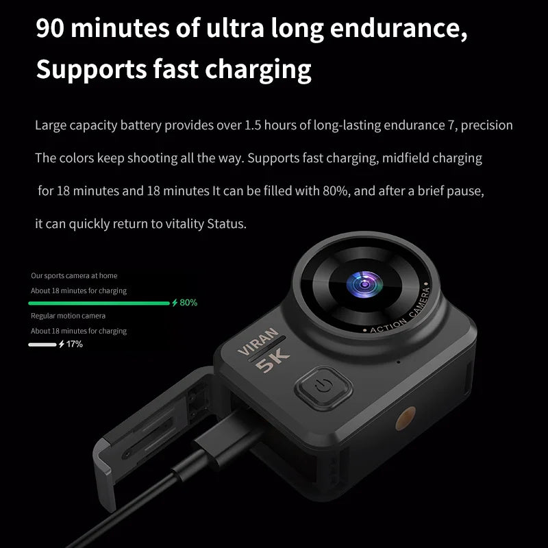 VIRAN V10 5K Action Camera — Stabilised Touchscreen, 30m Waterproof