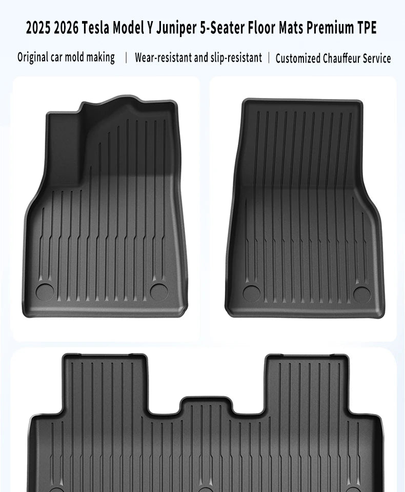For New Tesla Model Y Launch 2026+ Juniper 2026+ TPE Floor Mats & Cargo Liner, All Weather Trunk Mats Floor Liner Backrest Mats