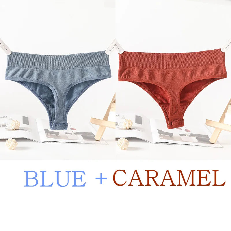 2PCS/Set G-String Seamless Panties Women Thongs Sexy Lingerie Solid Color Female High Waist Thongs Women's Underwear