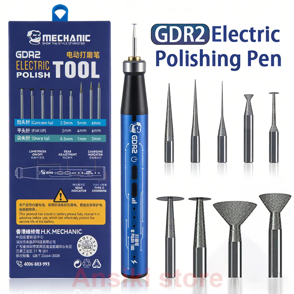 MECHANIC GDR2 Electric Polishing Pen 9pcs Diamond Grinding Heads for IC Chip Grinding PCB Cutting Phone Repair Tools