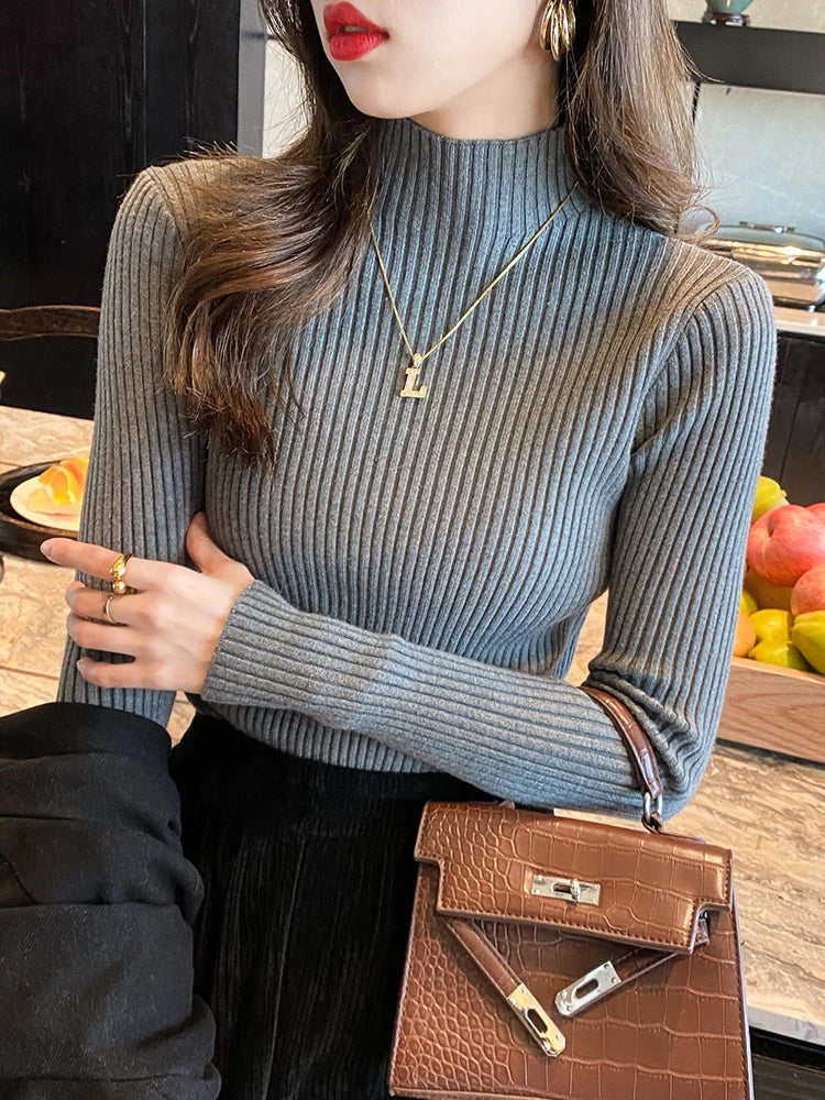 Women's Slim Mock Neck Sweater — Soft Knit Pullover