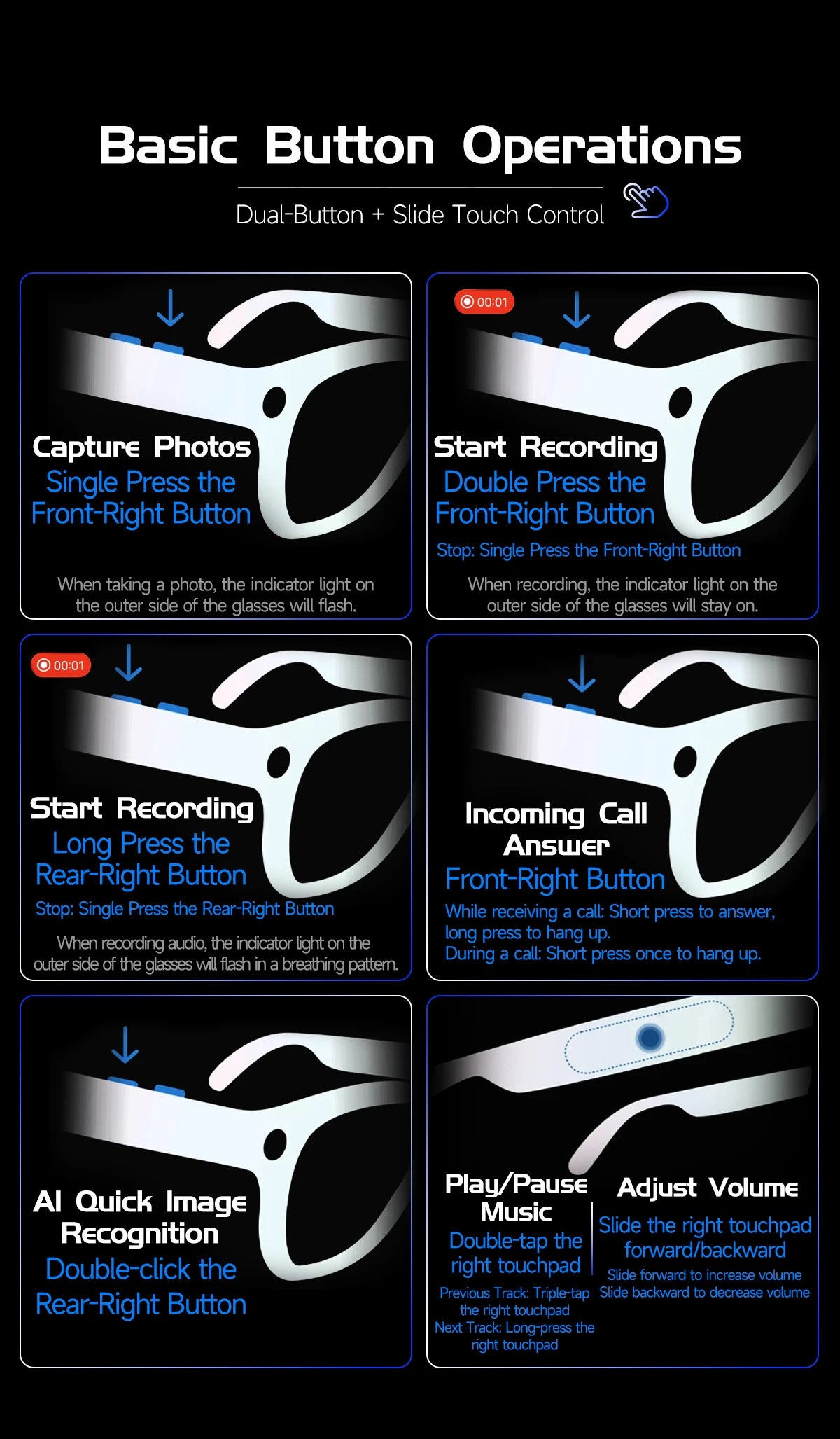 GUHUAVMI W630 AI Smart Glasses – 800MP Dual Camera, 4K Video, BT 5.3, AI ChatGPT, Voice Translation & Blue Light Blocking