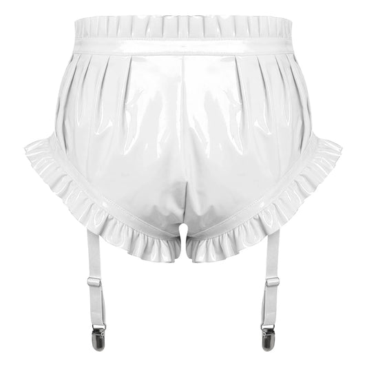 Women's Wet Look Latex Shorts with Garter Clips – Glossy Rave Clubwear - photo 6