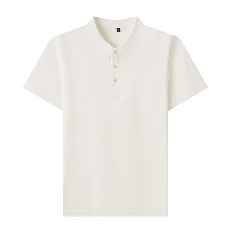 Men's Mandarin Collar Henley - Short Sleeve, Breathable Slim Fit