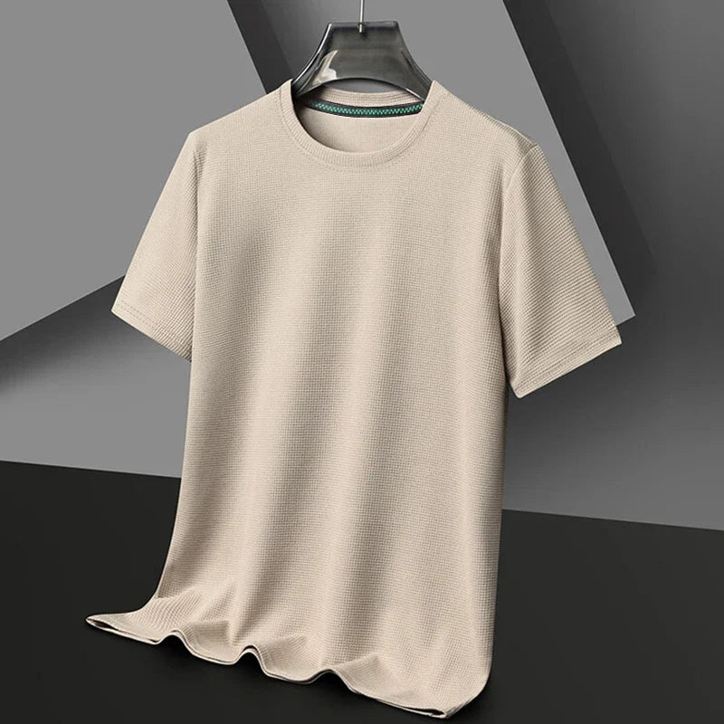 Men's Waffle Round-Neck Tee - Short Sleeve, Soft Breathable Summer