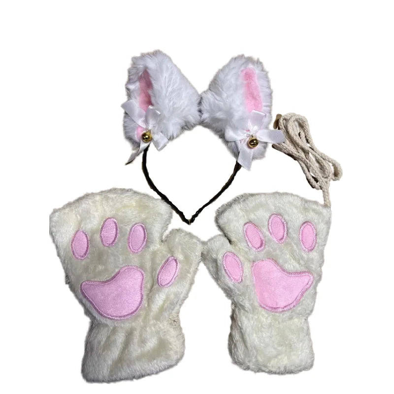 Cat Paw Gloves and Cat Ear Headband Set