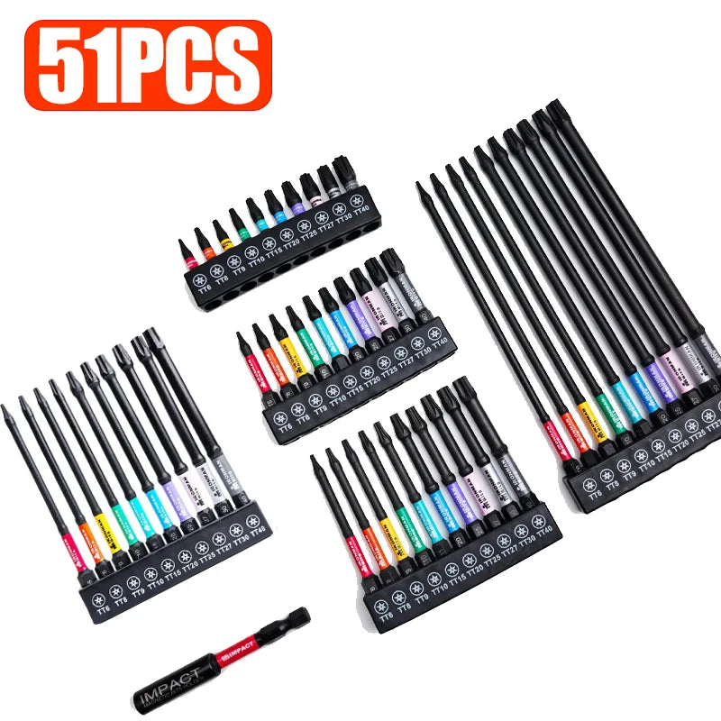 Torx Impact Tough Magnetic Screwdriver Bit S2 Steel Steel Long Extension Driver Drill Bits Hex Shank Batch Head with Base Holder