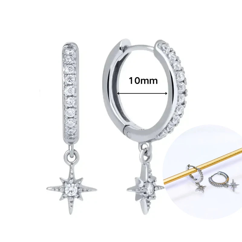 925 Sterling Silver Tassel Hoop Earrings for Women - White Zircon