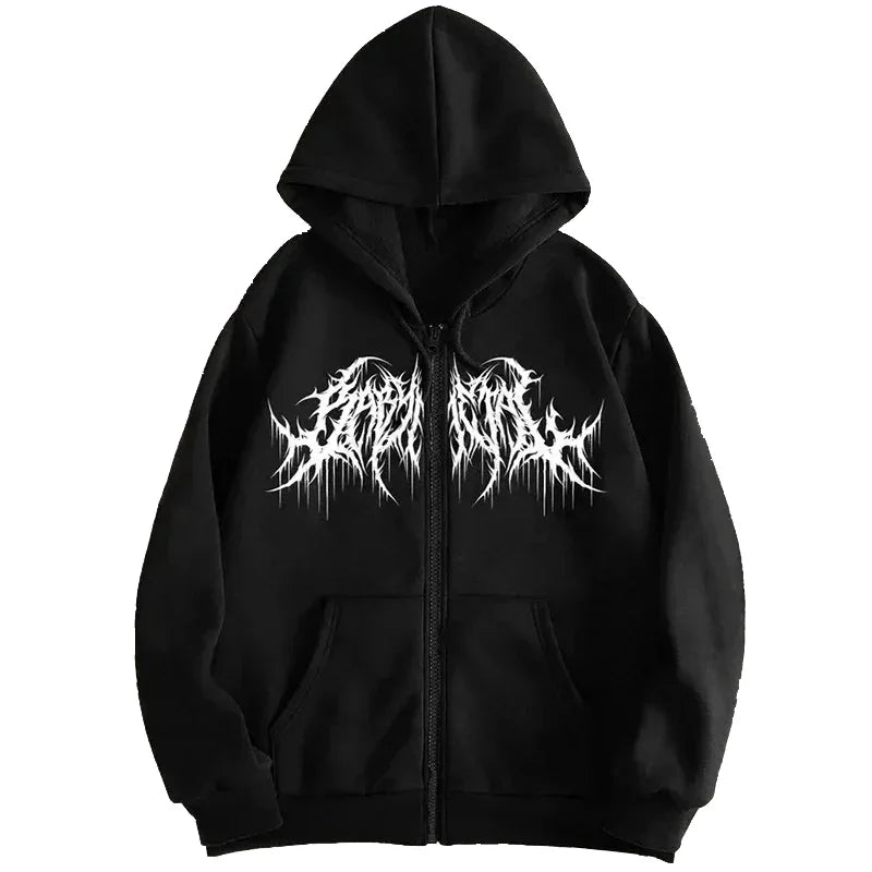 Men's Y2K Graphic Zip-Up Hoodie, Gothic Style