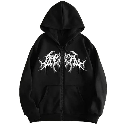 Men's Y2K Graphic Zip-Up Hoodie, Gothic Style