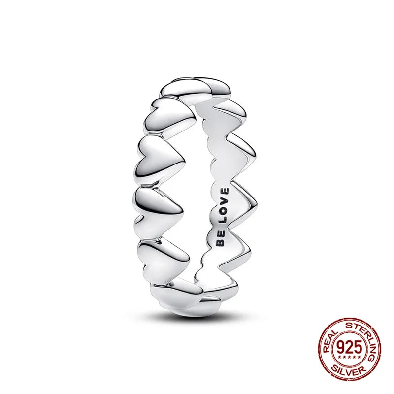 New in 925 Sterling Silver Sun and Moon Love Princess Zircon Oxide Enamel Heart Love Rings Fashion Fine Jewelry For Women Gifts
