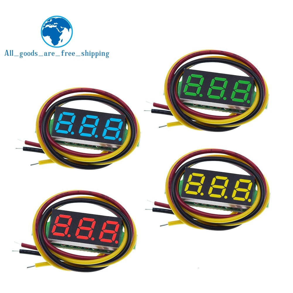 0.28 Inch 2 wires 3 wires 2.5V-40V Mini Digital Voltmeter TZT Voltage Tester Meter Red/Blue/yellow/green LED Screen meter