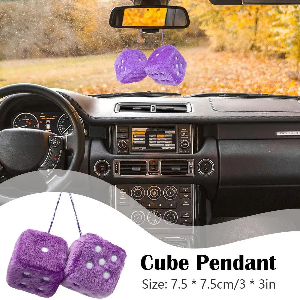 Big Long Hair Hot Stamping Dot Dice Plush Toy Cube Pendant Car Ornament Sieve Anime Car Decoration Accessories Auto Pendant