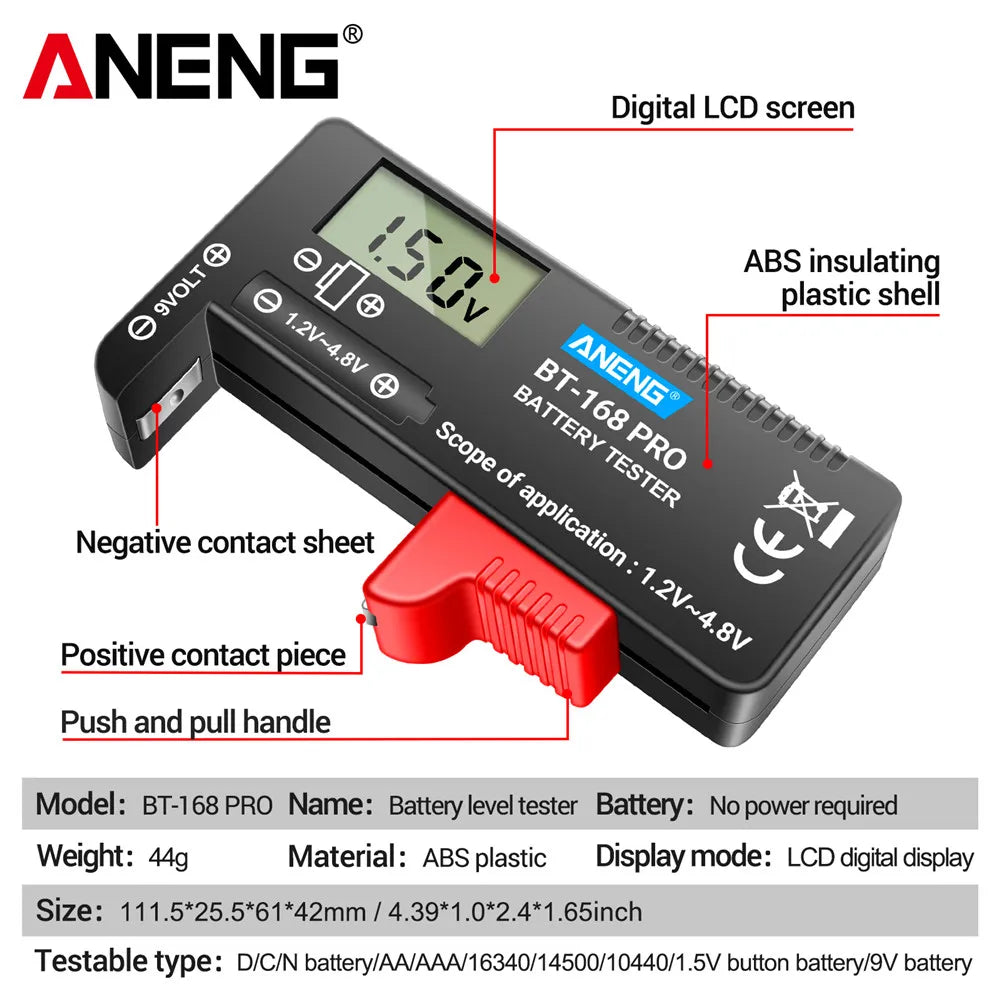 ANENG BT-168 PRO Digital Battery Tester Checkered load analyzer Display Check AAA AA Button Cell Lithium Capacity Universal test