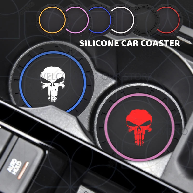 Skull Logo Cup Holder Coasters (2-Pack) - Jeep Wrangler, Dodge Challenger & RAM
