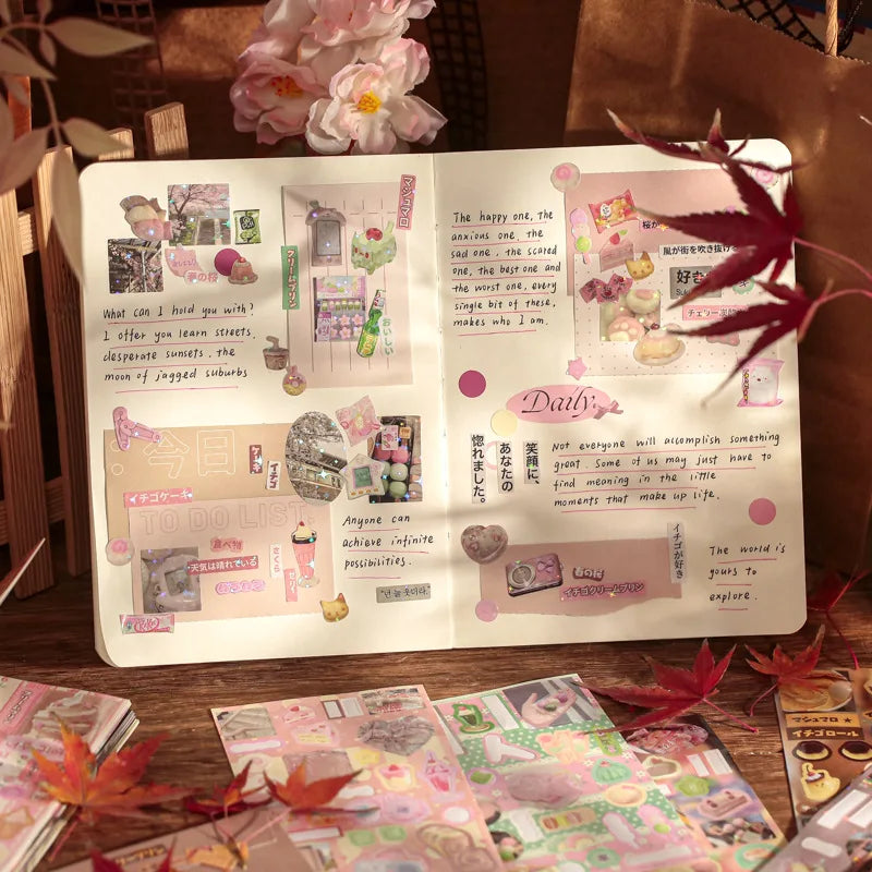 30 Pages Retro Cute Y2K Food Cut Film Sticker Book Journal Handbook Scrapbook DIY Phone Case Decoration Sticker Gift