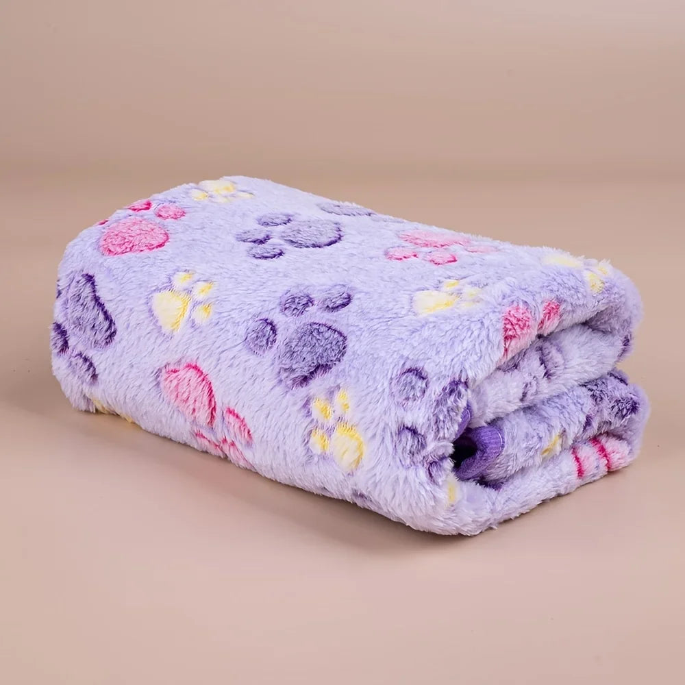 Paw Print Fleece Dog Blanket - Soft Warm Sleeping Mat for Dogs and Cats