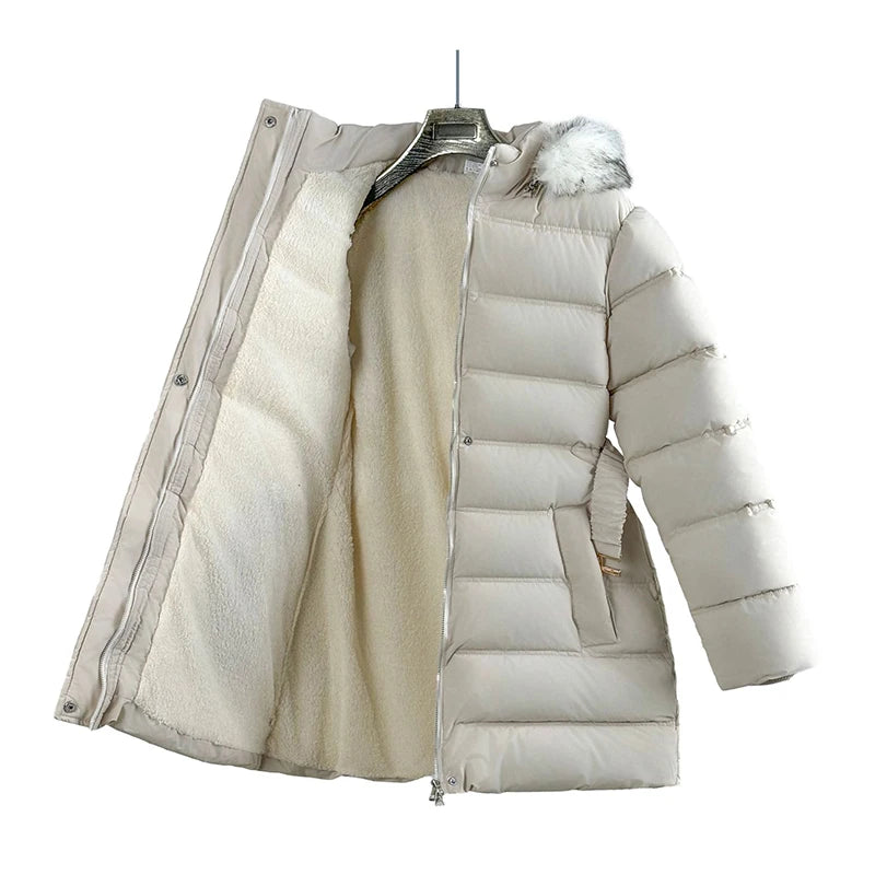 Girls Belted Hooded Parka - Mid-Length Plush Winter Coat, 5-12 Years - photo 2