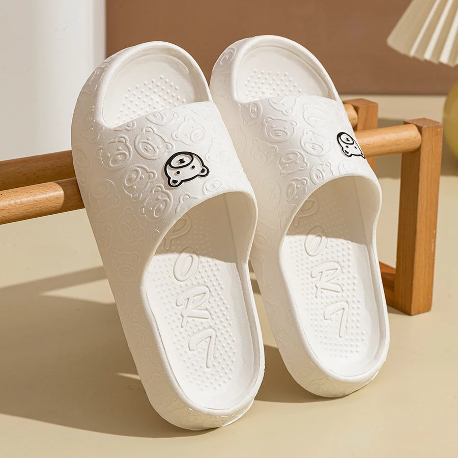 Fashion Cute Printting Bear Women's Slippers Bathroom Non-slip Thick Soft Sole Summer Indoor Comfy Beach Leisure Couple Shoes