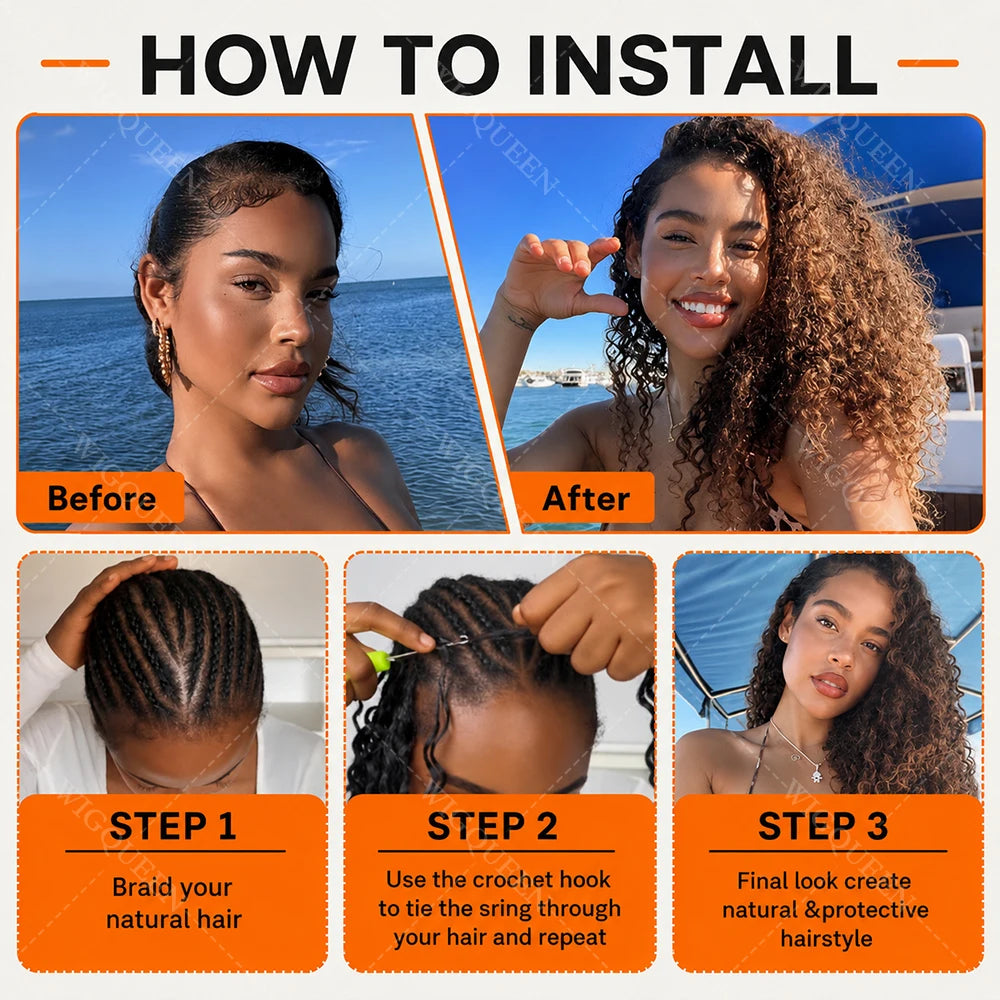 15A Small Spirals Curly Miracle Knots Feather Crochet Human Hair For Boho Braiding Invisible Knot PreSeparated Knotless Kinky Curly Crochet Human Hair Extensions Reusable Pre looped Natural Black Crochet Bundles With String B