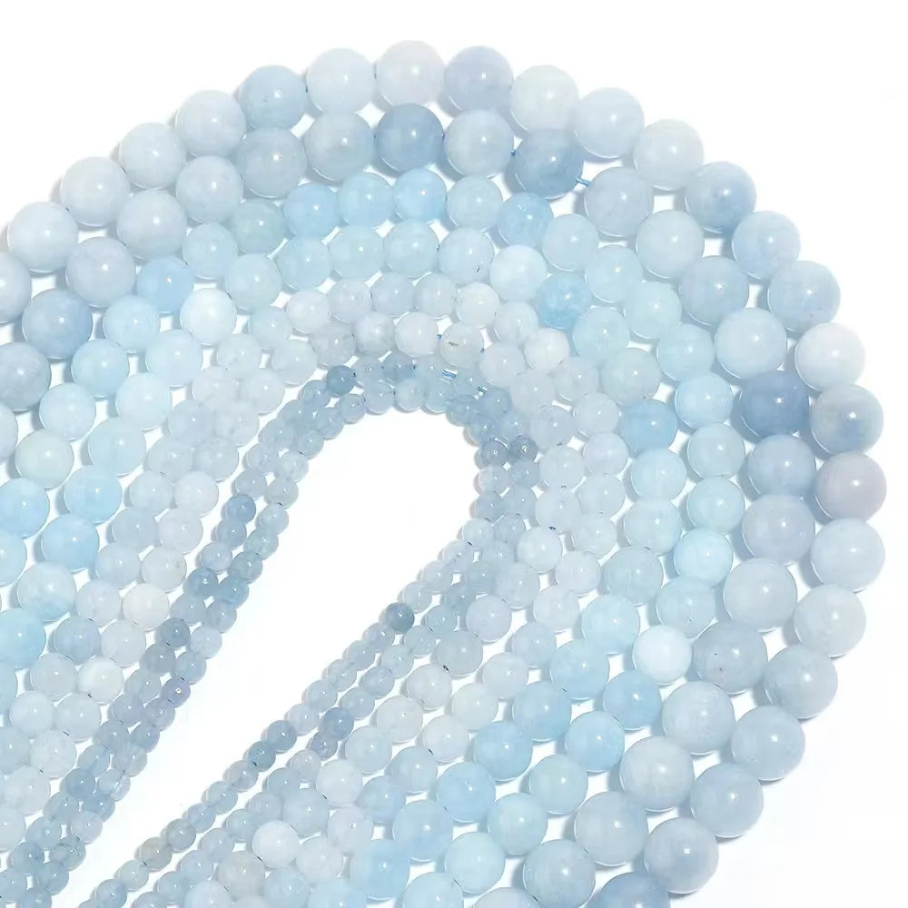 Blue gemstone beads for DIY bracelets, necklaces, pendants, jewelry making, and accessories, natural aquamarine round beads