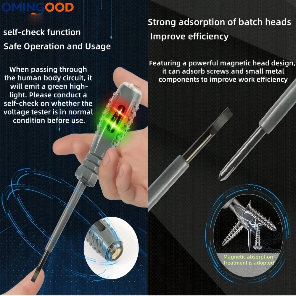 NEW Electrician Test Word/cross Screwdrivers AC Non-contact Induction Test Pen Voltage Tester 12-250V Red Green Induction Lights