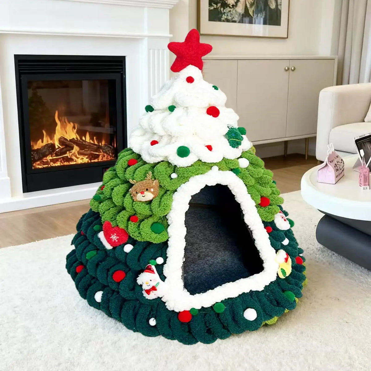 Christmas Tree Knit Cat Cave Bed - Winter Shelter – photo 3