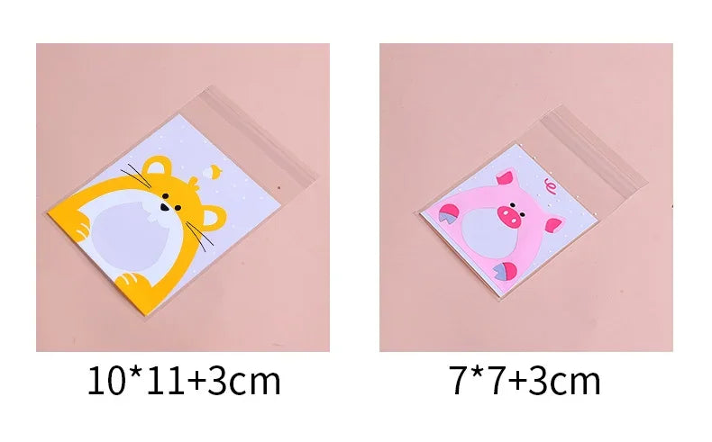 100Pcs Plastic Transparen Cartoon Candy Cookie Plastic Bags Self-Adhesive For Biscuits Snack Baking Package Kids Gift DIY