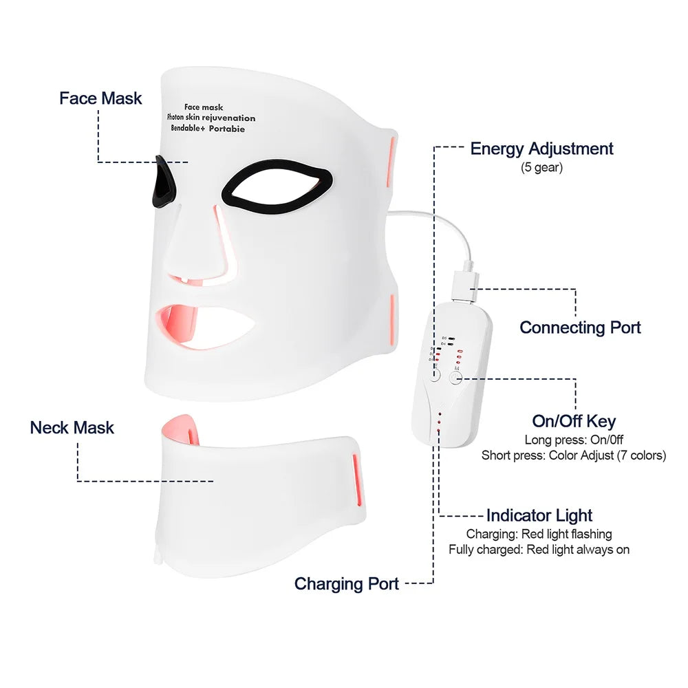 Silicone LED Face & Neck Mask – 7-Color Photon Light Therapy