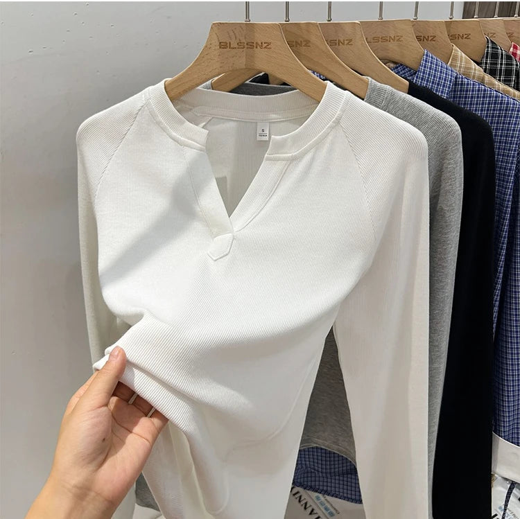 Women's slim V-neck long sleeve tee — view 9 of 20