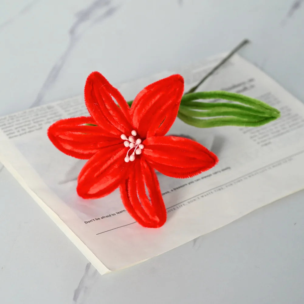 5Pcs Lily DIY Flower Calla Chenille Stems Fluffy Wire Pipe Cleaners Twist Stick Children Educational Toys Creative Handcraft