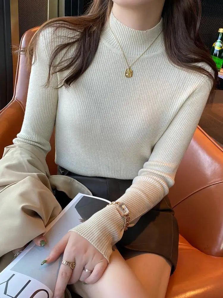 Women's Mock Neck Knit Sweater, Slim Basic Pullover