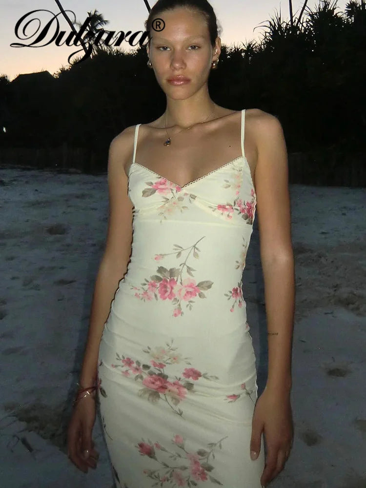 Dulzura Sexy Y2K Clothes Floral Print Sleeveless Backless Bodycon Maxi Dresses For Women 2026 Club Birthday Party Elegant Outfit