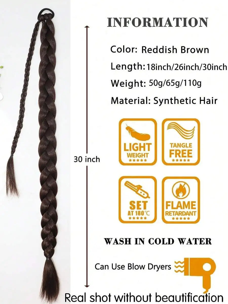 18"/26"/30" Straight Synthetic Hair Extensions, Braided Ponytail, With Soft Scrunchie, Suitable For Daily Use