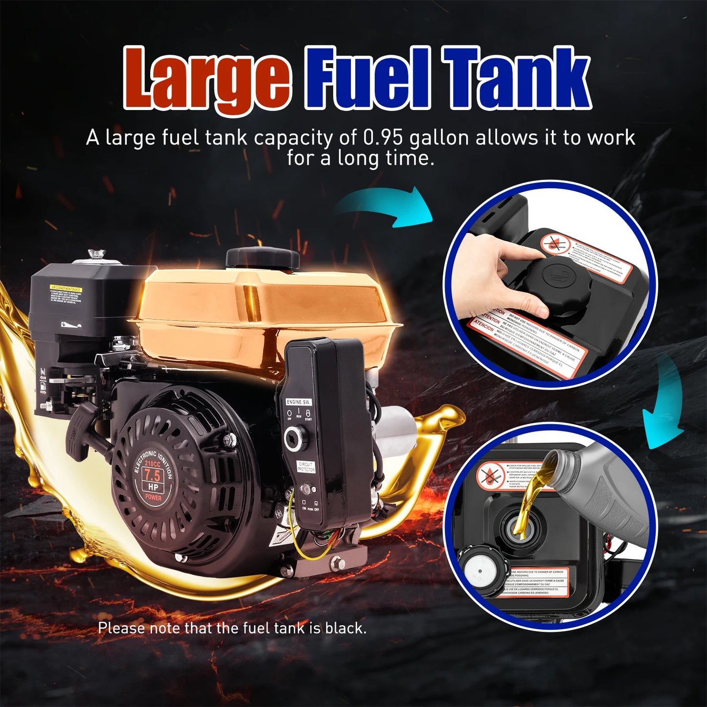 7.5HP 4 Stroke Gas Engine Electric Start 212CC, 3600 RPM Key Start Industrial Grade Gasoline Engine Go Kart Engine Motor