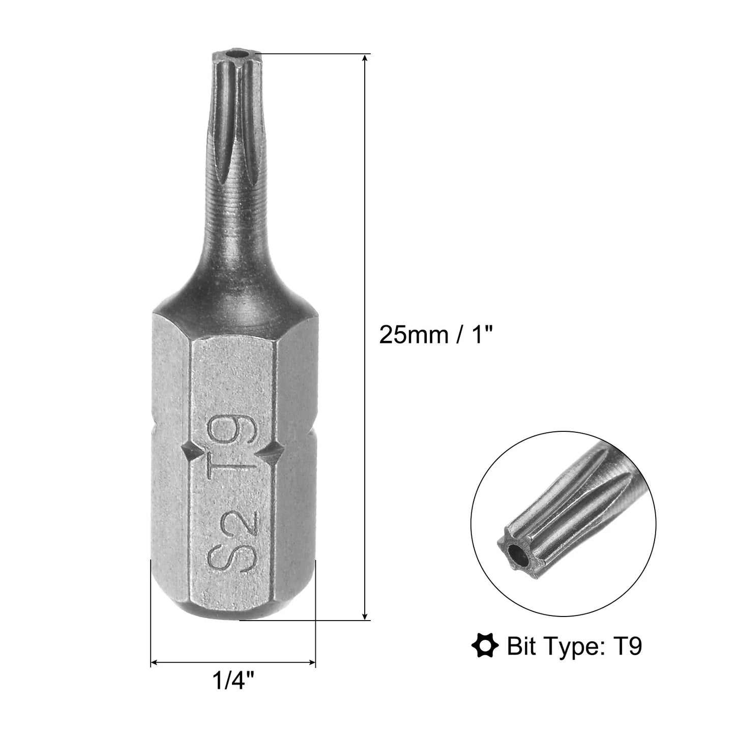 Torx Screwdriver Bits T5 T6 T8 T9 T10 T20 T25 T27 T30 T40 S2 Alloy Steel 1/4 Inch Hex Shank 25mm Magnetic Screw Driver Bit