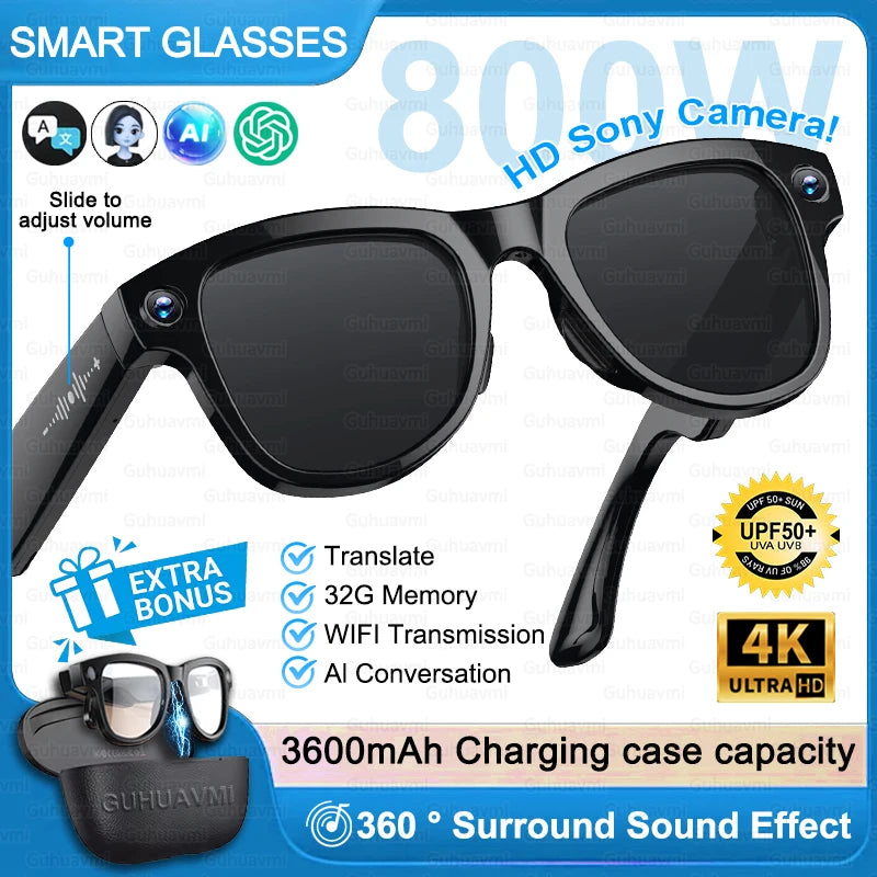AI Smart Glasses — 4K Camera, Translation & Charging Case