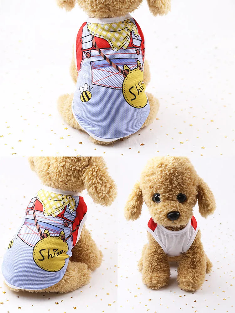 Dog & Cat Cotton Clothes — Cartoon Print Vest for Puppies & Kittens