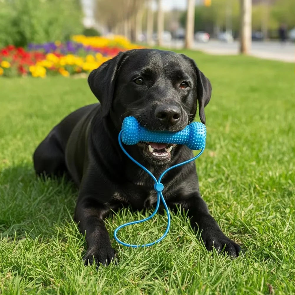 Rubber Bone Tug Toy with Rope Handle - Fetch & Chew – photo 4
